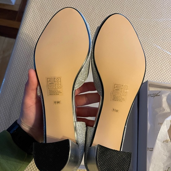 Benjamin Walk Womens Joy Silver Glitter Open Toe Slip On Pumps Shoes NWT - Picture 6 of 9